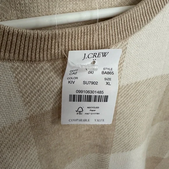 WOMEN’S J.CREW SIZE XL BEIGE & WHITE TEDDY SWEATER - Picture 4 of 5